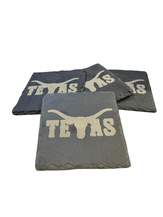 Texas Longhorn shape slate coasters 4 piece giftset